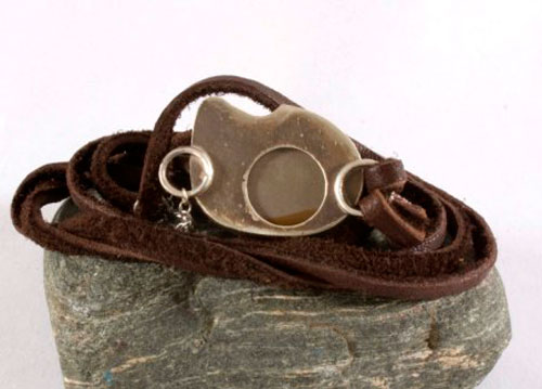 Shandar, desert bracelet in sterling silver, leather, and picture jasper
