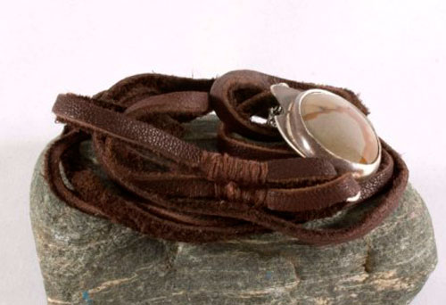 Shandar, desert bracelet in sterling silver, leather, and picture jasper