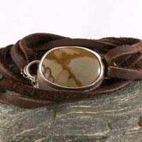 Shandar, desert bracelet in sterling silver, leather, and picture jasper