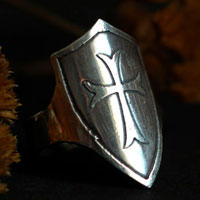 Shield, medieval cross ring in sterling silver