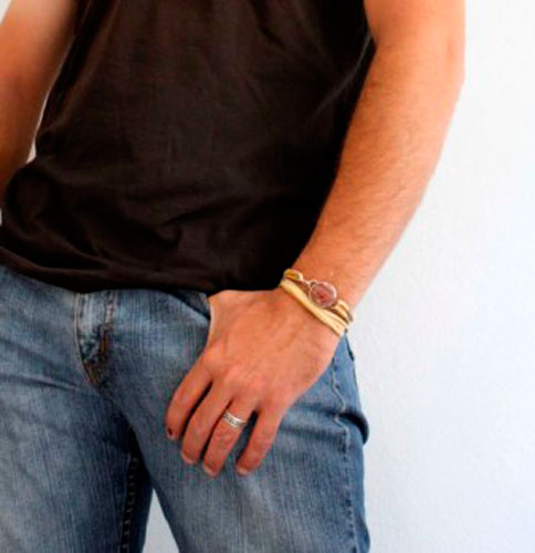 Shina, red sand bracelet in silver, leather and picture jasper