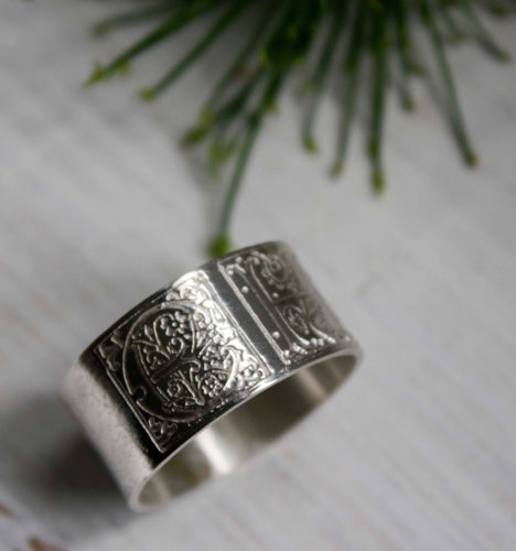 Sincere commitment, Medieval illuminated ring in sterling silver