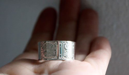 Sincere commitment, Medieval illuminated ring in sterling silver