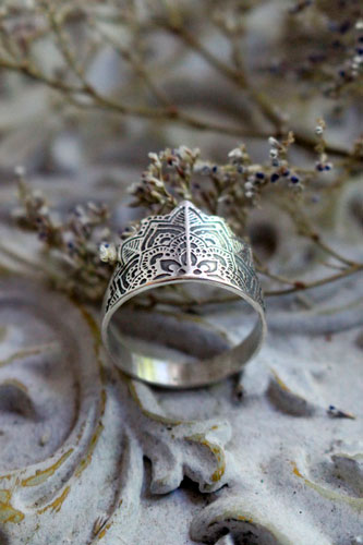 Soul flower, flower mandala ring in sterling silver