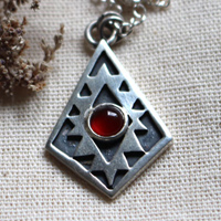Soul mirror, Aztec cross necklace in sterling silver and carnelian