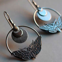 Sphinx, moth and moon earrings in sterling silver