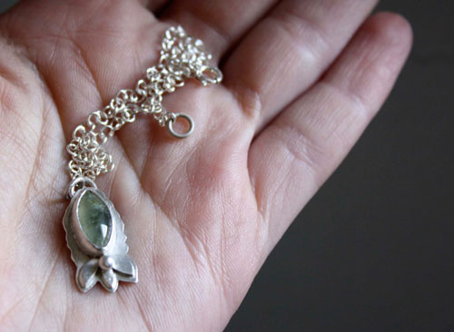 Spring flowers, prehnite bracelet in sterling silver