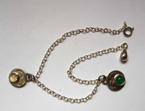 Spring rain, moonstone and green agate anklet and bracelet in sterling silver