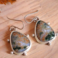 Stellar melody, celestial vault earrings in silver and ocean jasper