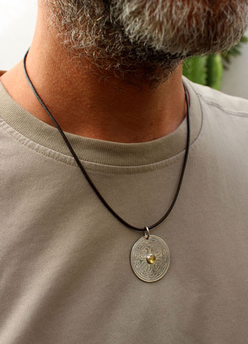 Sunilda, medieval shield pendant in sterling silver and yellow quartz