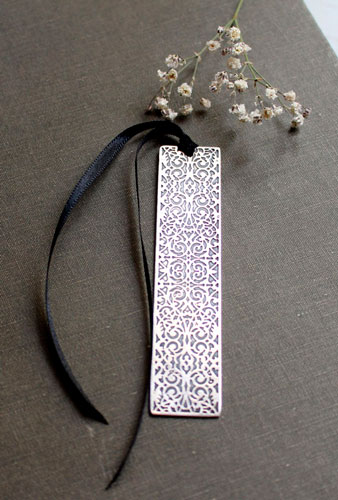 Symphony, engraved baroque bookmark in sterling silver