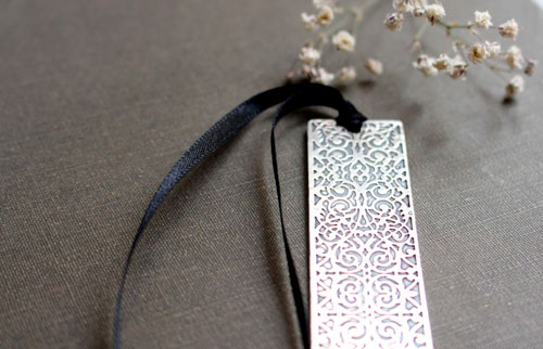 Symphony, engraved baroque bookmark in sterling silver