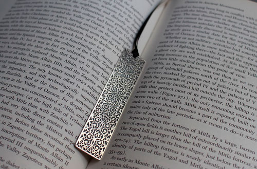 Symphony, engraved baroque bookmark in sterling silver