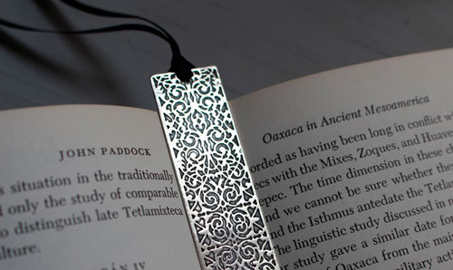 Symphony, engraved baroque bookmark in sterling silver