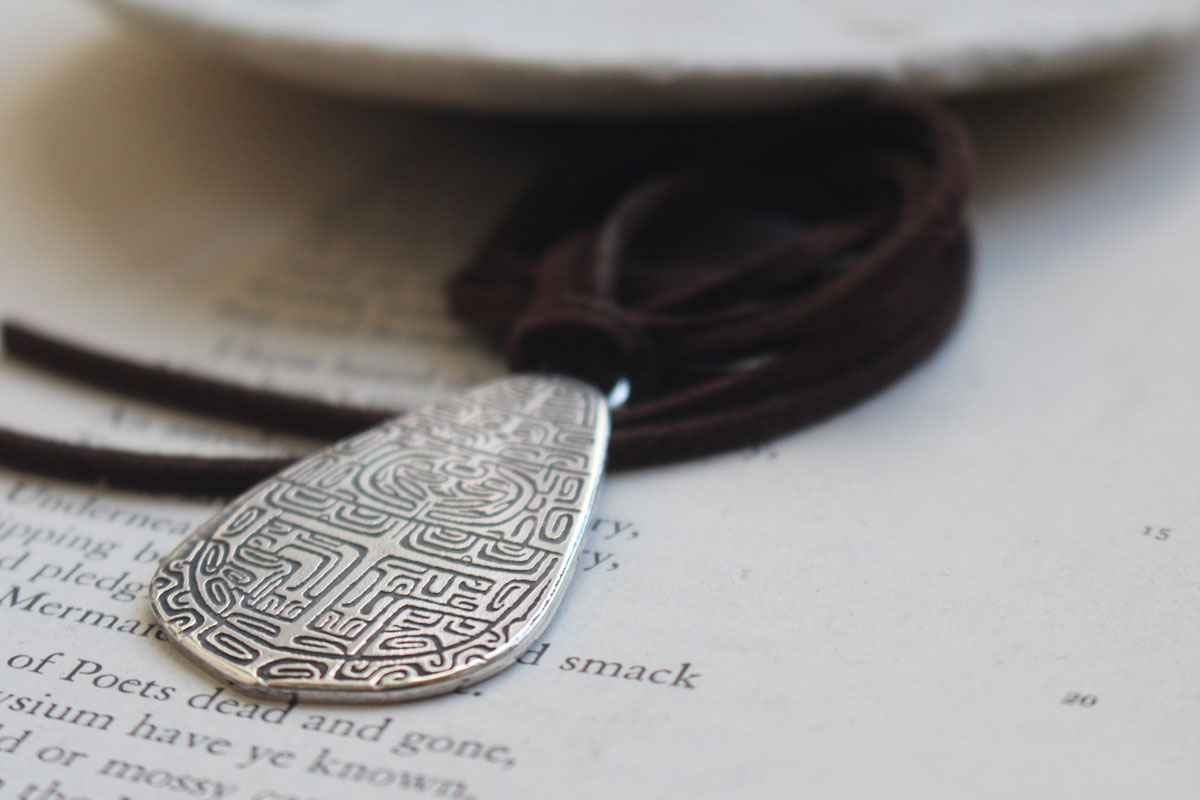 Tapa, Polynesian art silver necklace