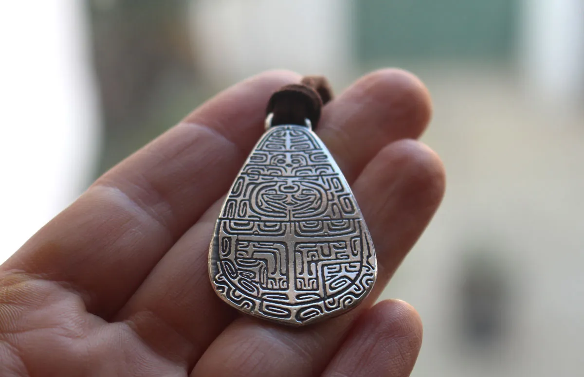Tapa, Polynesian art silver necklace