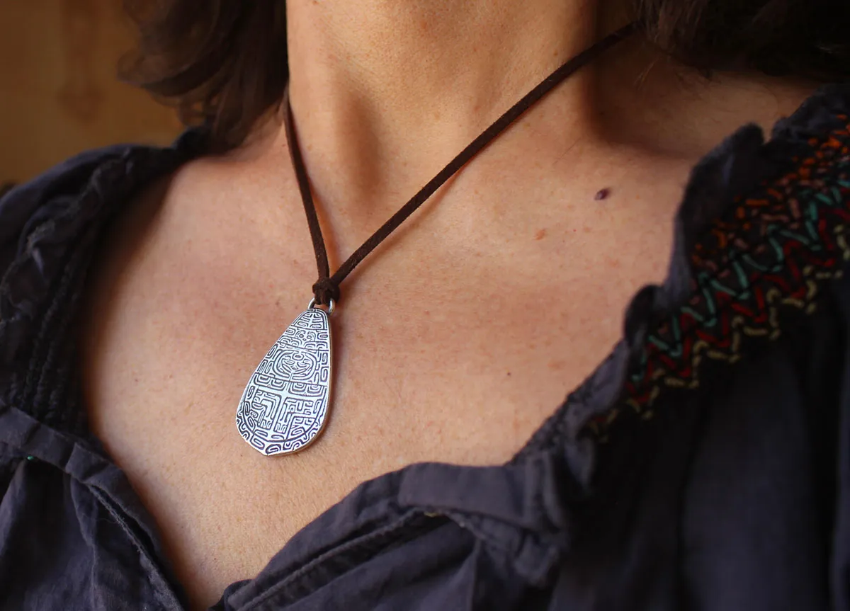 Tapa, Polynesian art silver necklace
