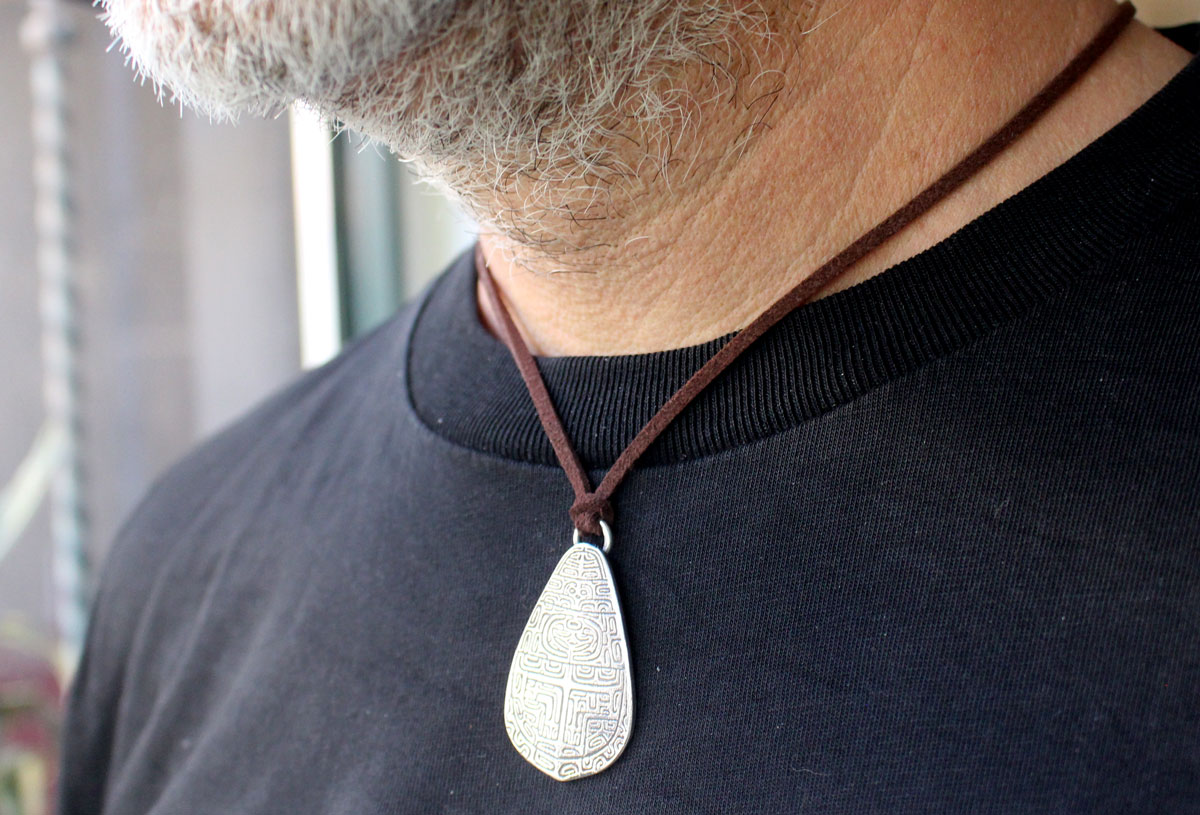 Tapa, Polynesian art silver necklace