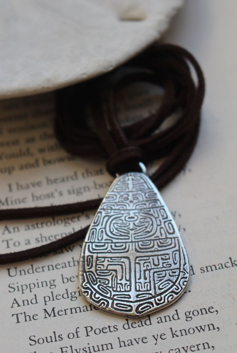 Tapa, Polynesian art silver necklace