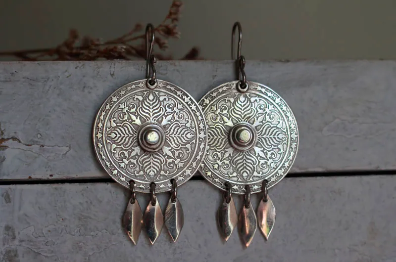Telling the earth, botanical mandala earrings in sterling silver