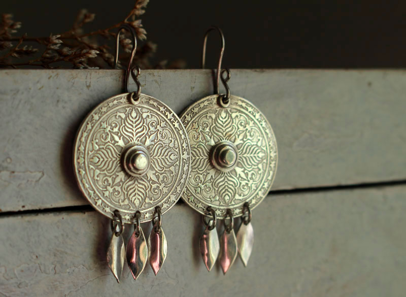 Telling the earth, botanical mandala earrings in sterling silver