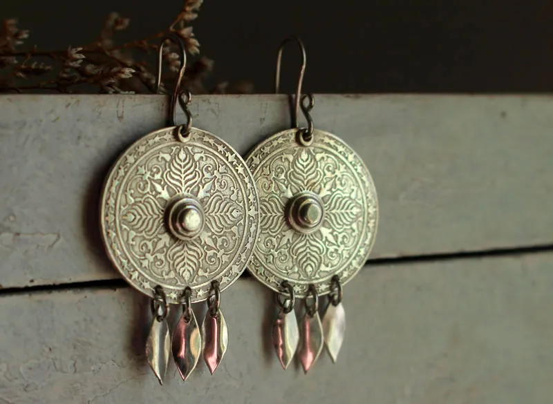 Telling the earth, botanical mandala earrings in sterling silver