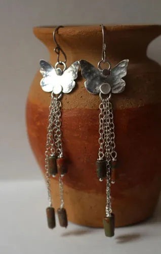 The butterfly effect, science and interaction earrings in silver and unakite