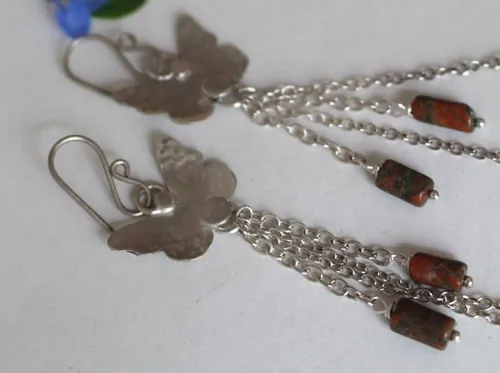 The butterfly effect, science and interaction earrings in silver and unakite