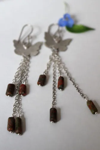 The butterfly effect, science and interaction earrings in silver and unakite