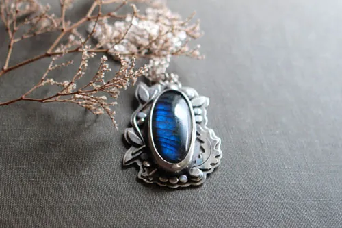 The clearing stream, organic silver and labradorite necklace
