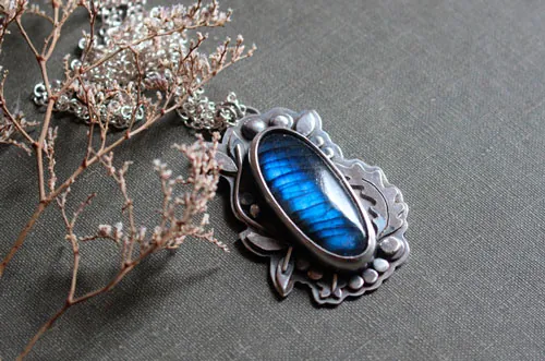 The clearing stream, organic silver and labradorite necklace