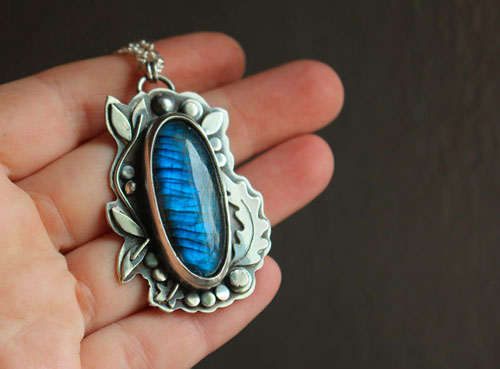 The clearing stream, organic silver and labradorite necklace