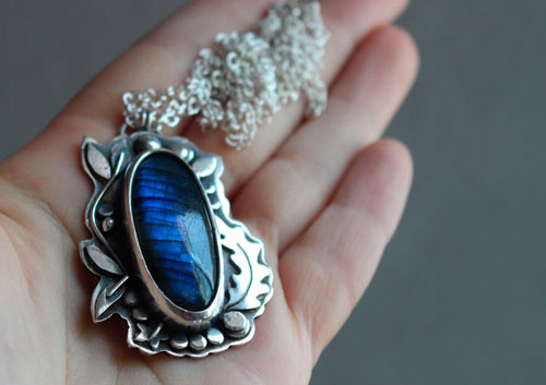 The clearing stream, organic silver and labradorite necklace