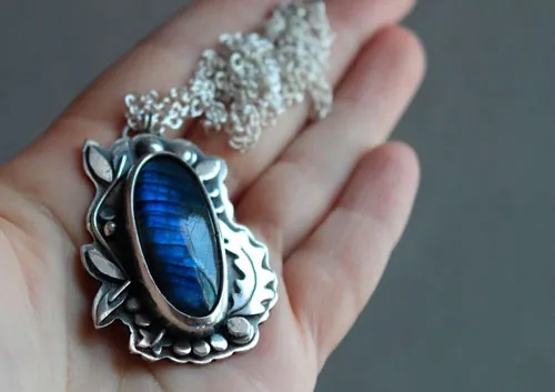 The clearing stream, organic silver and labradorite necklace