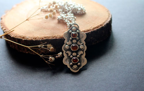 The cycle of the seasons, autumn equinox necklace in silver and amber