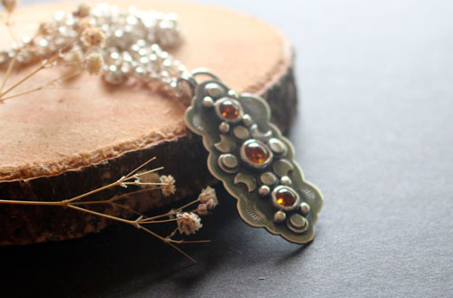 The cycle of the seasons, autumn equinox necklace in silver and amber