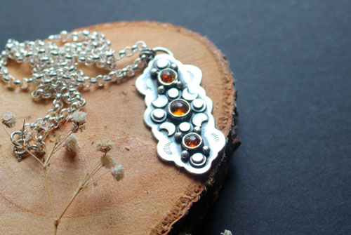The cycle of the seasons, autumn equinox necklace in silver and amber
