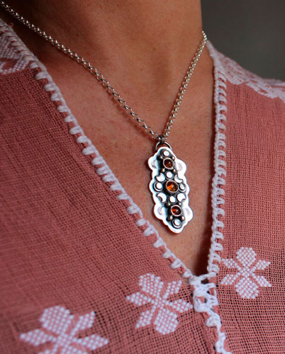 The cycle of the seasons, autumn equinox necklace in silver and amber