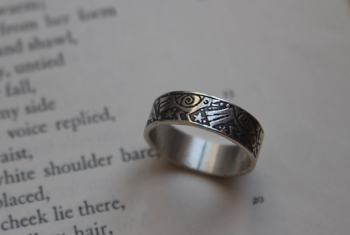 The Dance of the Ravens, legendary bird ring in silver