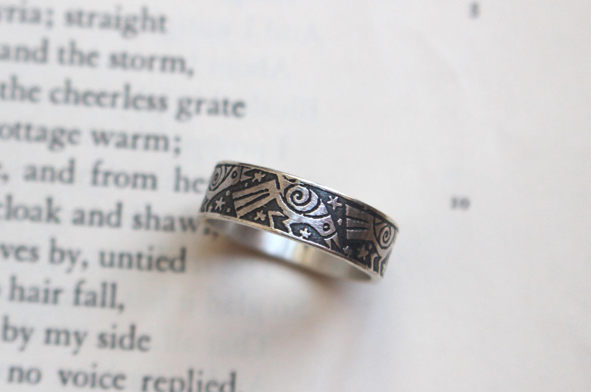 The Dance of the Ravens, legendary bird ring in silver