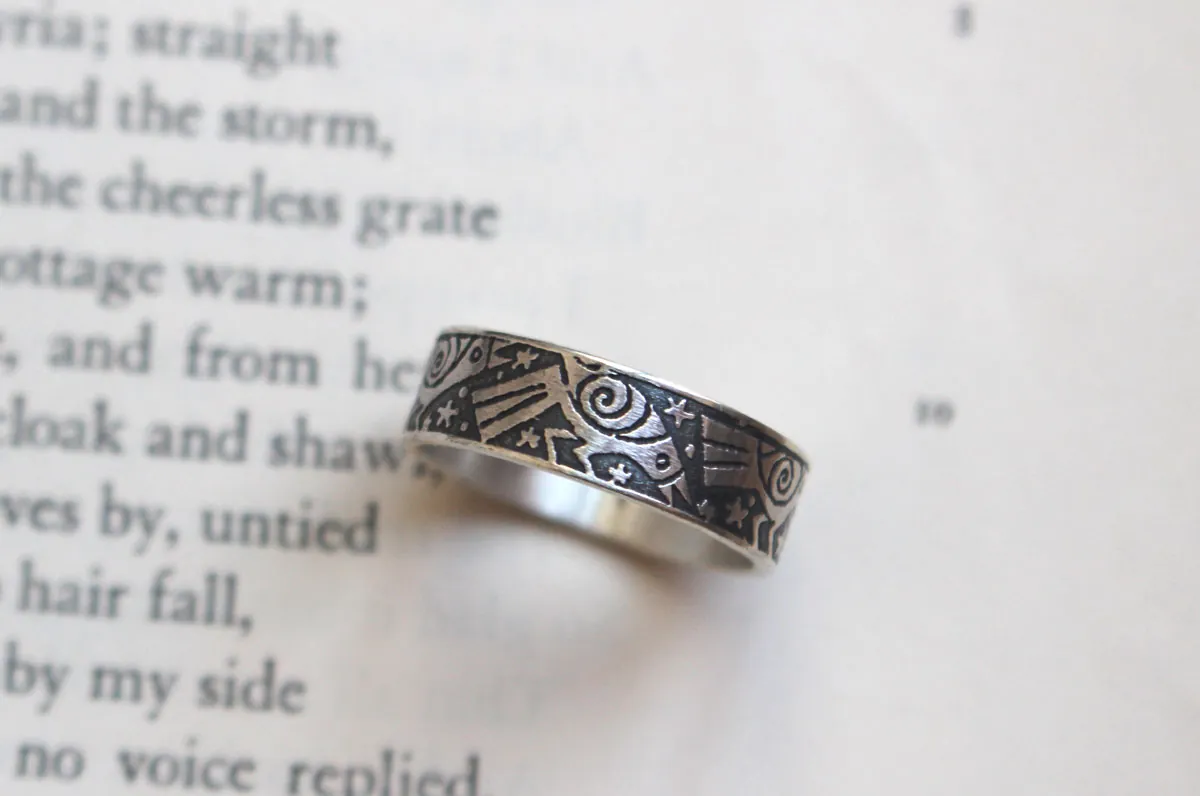 The Dance of the Ravens, legendary bird ring in silver