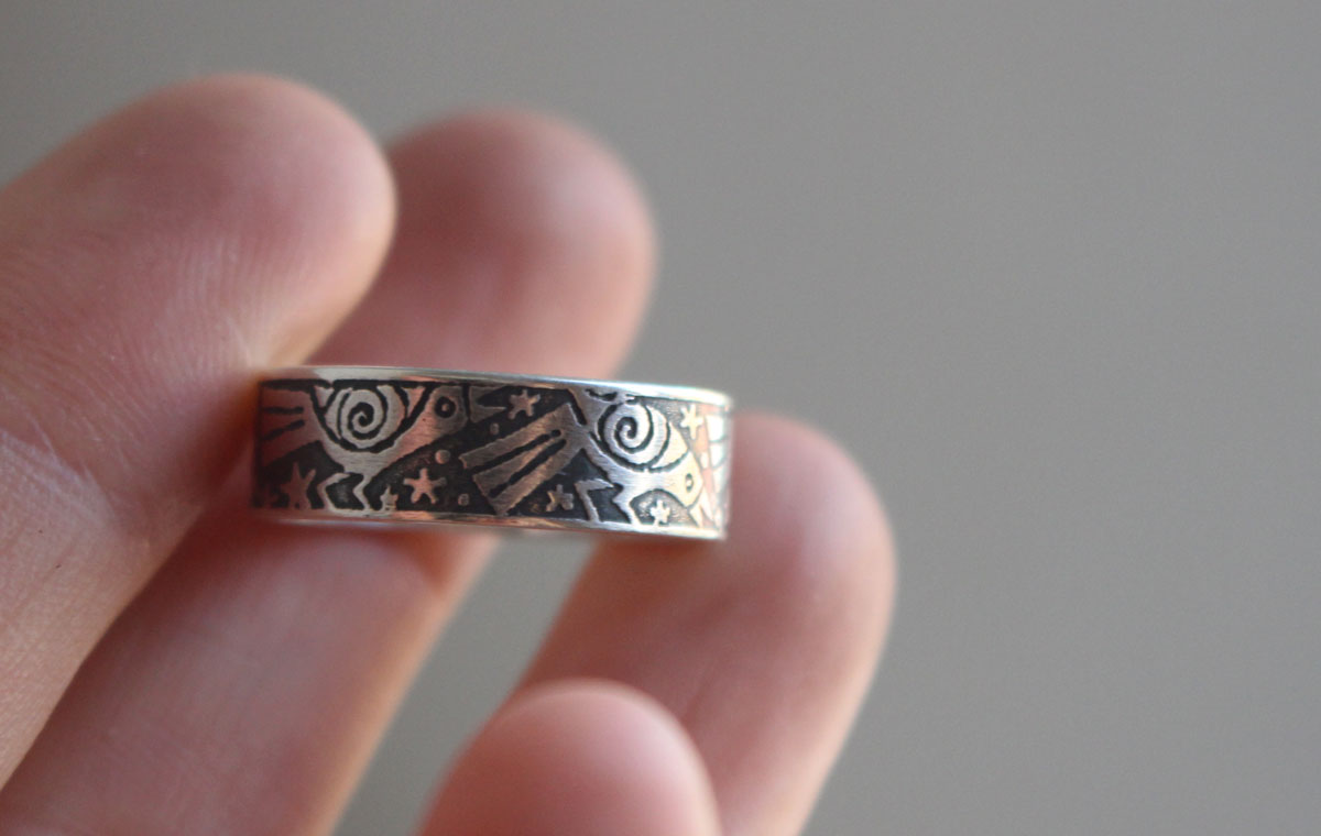 The Dance of the Ravens, legendary bird ring in silver