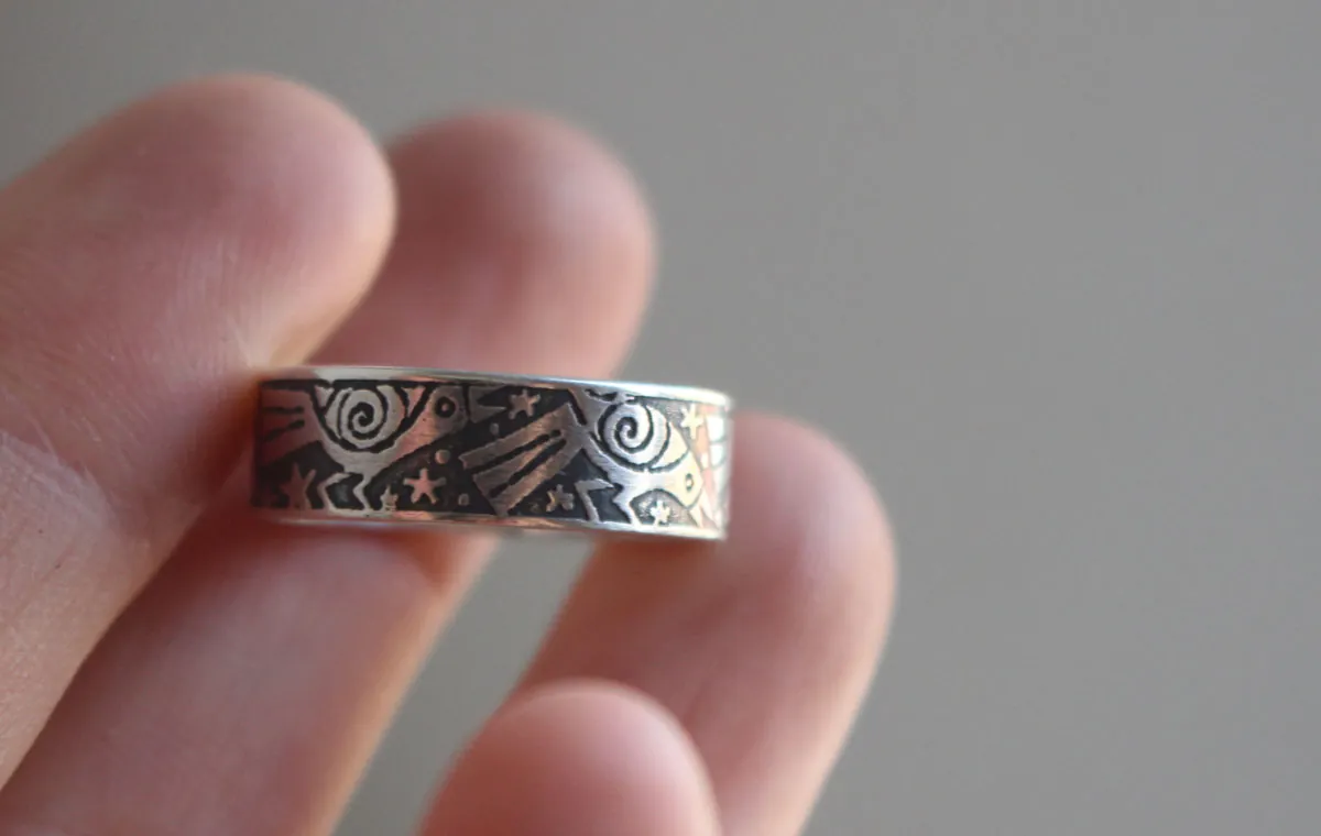 The Dance of the Ravens, legendary bird ring in silver