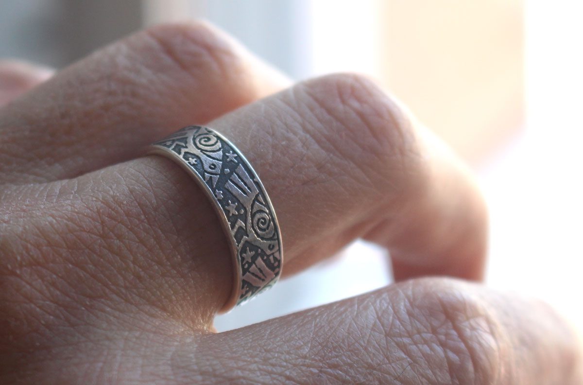 The Dance of the Ravens, legendary bird ring in silver
