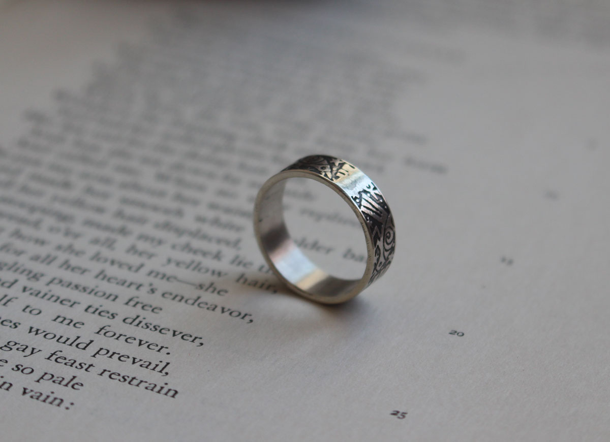 The Dance of the Ravens, legendary bird ring in silver