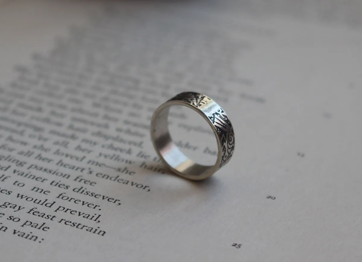 The Dance of the Ravens, legendary bird ring in silver