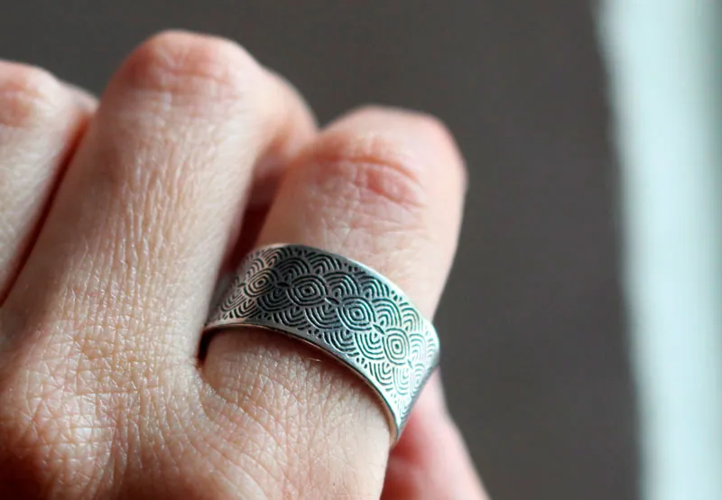 The door to the past, Neolithic spiral and circle ring in silver