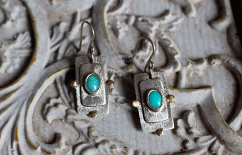 The dream of a star, celestial earrings in silver, gold and amazonite