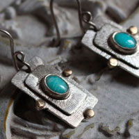 The dream of a star, celestial earrings in silver, gold and amazonite