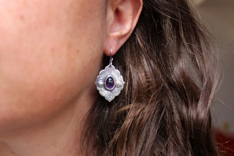 The evening star, Moorish architecture earrings in silver and amethyst